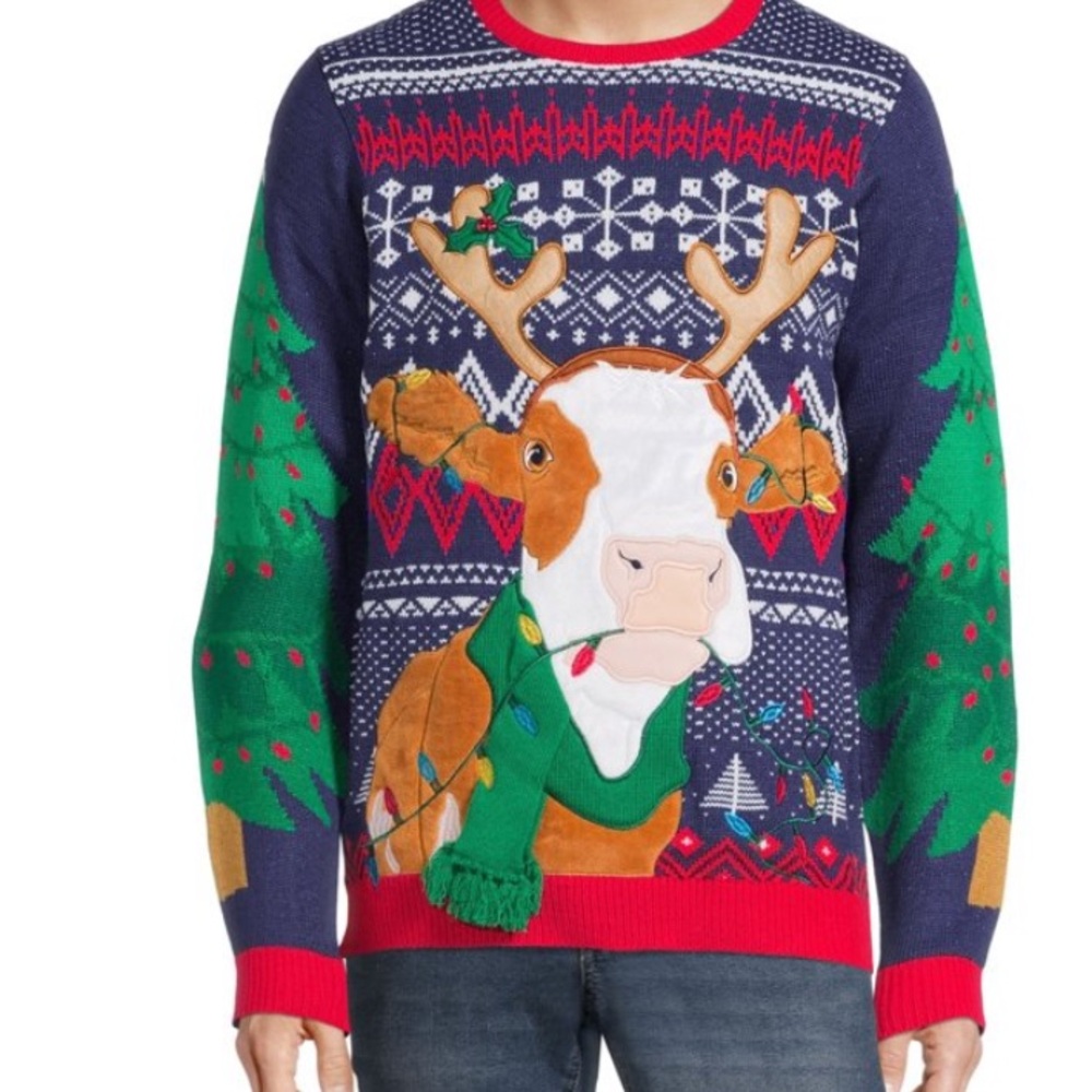 Holiday Time Men's Crewneck Sweater - Colorful Reindeer Pattern